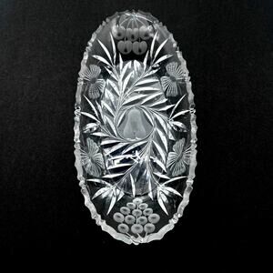 Crystal cut glass VTG candy dish 12" x 6" oblong Brilliant Period 19th century